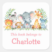 Waterverf Safari Dieren Roze Boekplaat Label (Voorkant)