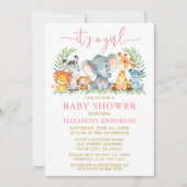 Waterverf Safari Dieren Roze Script Girl Shower Kaart (Voorkant)