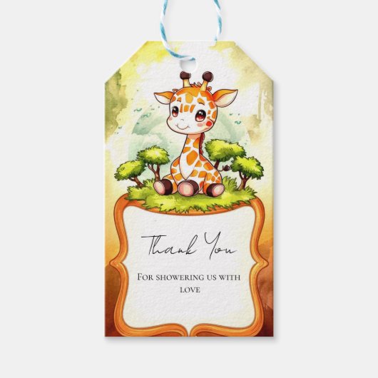 Waterverf Safari Giraffe Baby shower Cadeaulabel (Voorkant)