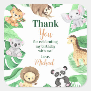 Waterverf Safari Jungle Dieren Verjaardag Bedankt Vierkante Sticker