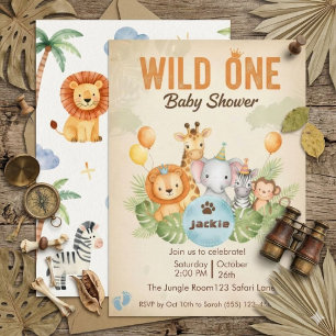 Waterverf Safari Jungle Wild One Baby Shower Kaart