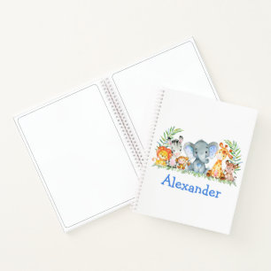Waterverf Safari Oerwoud Animals Blue Tekening Notitieboek