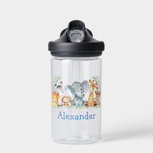Waterverf Safari Oerwoud Baby Animals Blue Name Waterfles