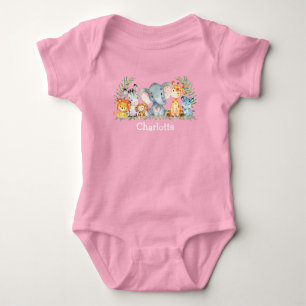 Waterverf Safari Oerwoud Cute Baby Animals Roze Romper