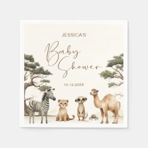Waterverf Safari Schattige Dieren Baby Shower Servet