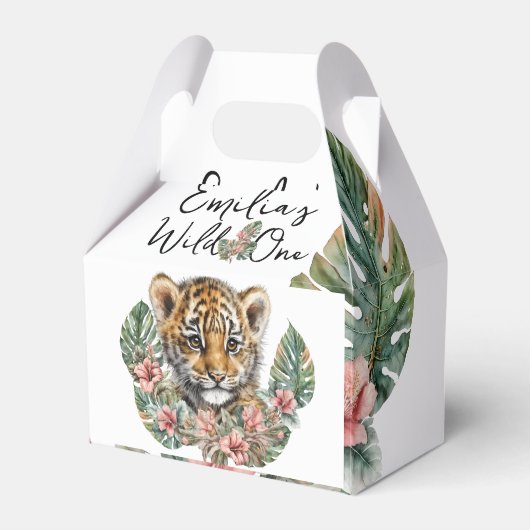 Waterverf Safari Wild One Baby Tiger Cub Birthday Bedankdoosjes (Voorkant Zijde)