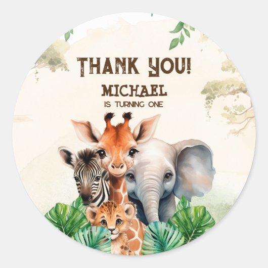 Waterverf Safari Wild One Ronde Sticker (Voorkant)