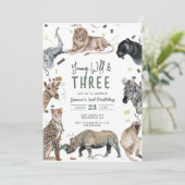 Waterverf Safari Young Wild & Three Birthday Kaart (Staand voorkant)