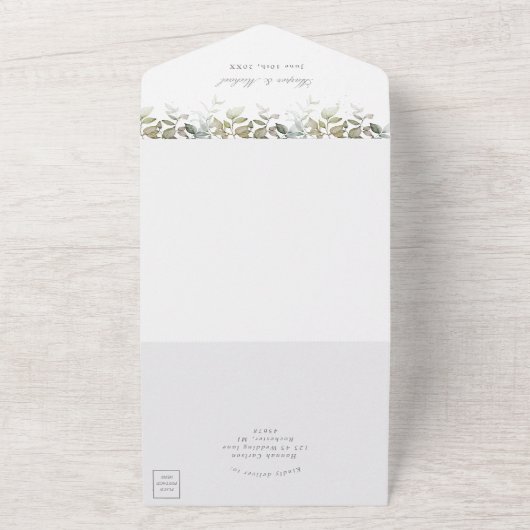 waterverf sage bladeren rsvp bruiloft all in one uitnodiging (Buitenkant)