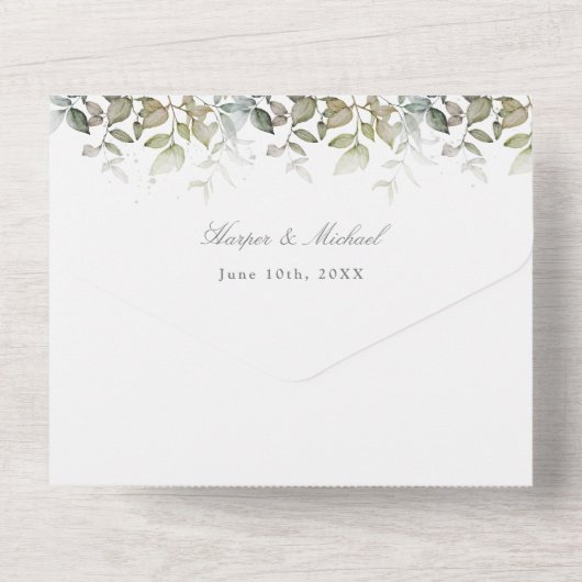 waterverf sage bladeren rsvp bruiloft all in one uitnodiging (Achterkant)
