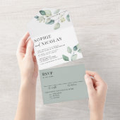 Waterverf Sage Green Eucalyptus Weddenschap All In One Uitnodiging (Afscheurbaar)
