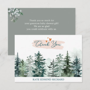 Waterverf Sage Green Forest Pine Baby shower Bedankkaart