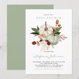 Waterverf Sage Green Pumpkins Herfst Baby shower Kaart