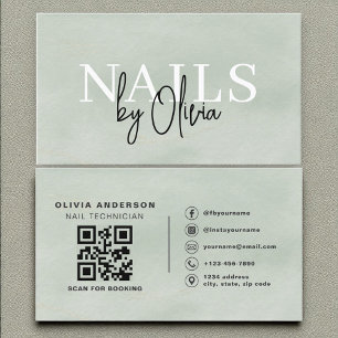 Waterverf Sage Green QR Code Nail Specialist Visitekaartje