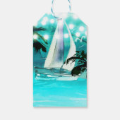 Waterverf Sailboat Palm Trees & String Lights Cadeaulabel (Achterkant)