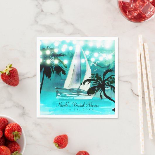 Waterverf Sailboat Palm Trees & String Lights Servet (Insitu)