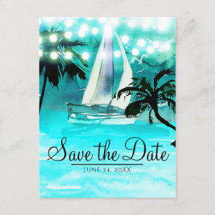 Waterverf Sailboat Trees & Lights Save the Date Aankondigingskaart