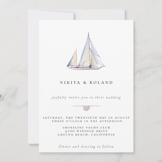 Waterverf Sailboot Nautical Wedding Invitation Aankondiging (Voorkant)