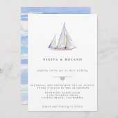 Waterverf Sailboot Nautical Wedding Invitation Aankondiging (Voorkant / Achterkant)