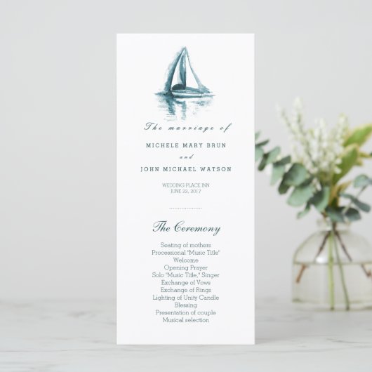 Waterverf Sailing Boat Wedding Program Rack Kaarte Programma (Staand voorkant)