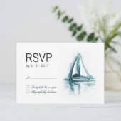 Waterverf Sailing Boat Wedding RSVP Response Kaart (Staand voorkant)