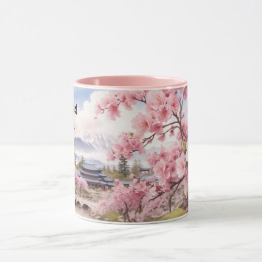 Waterverf Sakura Cherry Blossom en Mountain Uitzic Mok (Midden)
