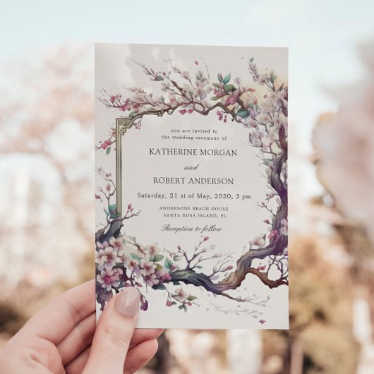 Waterverf Sakura Kersenbloem bruiloft uitnodiging