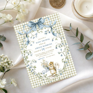 Waterverf Salie Gingham Eekhoorn Baby Shower Kaart
