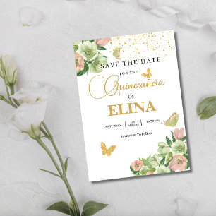 Waterverf salie groen roze bloemen Quinceañera Save The Date