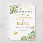 Waterverf salie groen roze bloemen Quinceañera Save The Date (Voorkant)