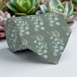 Waterverf Saliegroen Eucalyptus Groene Patroon  Stropdas