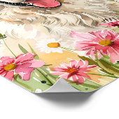 Waterverf Samojeed Portret met roze bloemen Poster (Hoek)