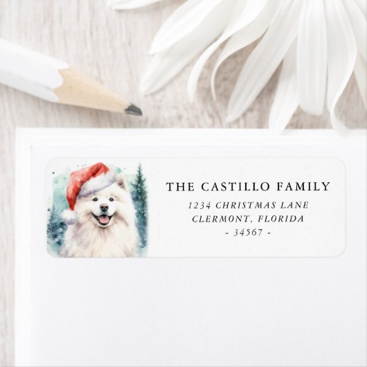 Waterverf Samoyed Kerst retour adres Etiket (Insitu)