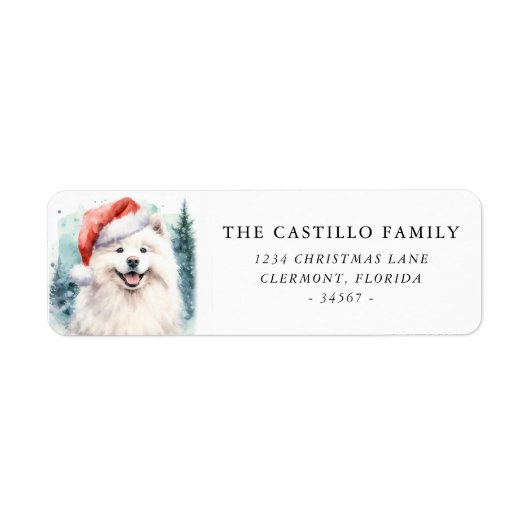 Waterverf Samoyed Kerst retour adres Etiket (Voorkant)
