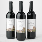 Waterverf San Miguel Skyline Wedding Wine Label Wijn Etiket (Flessen)