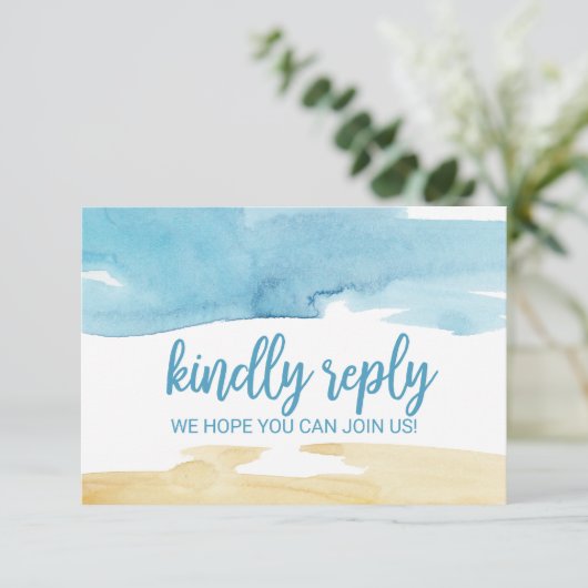 Waterverf Sand and Zee Song Request RSVP Kaart (Staand voorkant)