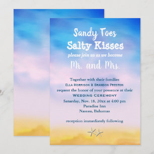 Waterverf Sandy Toes Wedding Invite sunset and zan Kaart