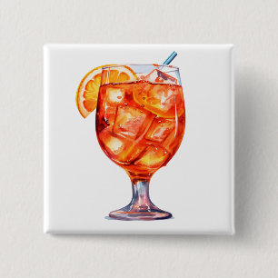 Waterverf Sangria Cocktail Drink Vierkante Button 5,1 Cm