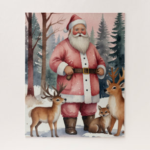 Waterverf Santa met Vos en Hert in Vintage Stijl Legpuzzel