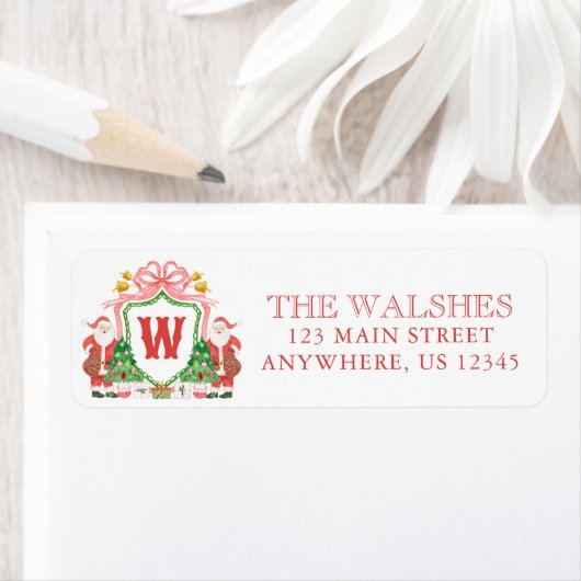 Waterverf Santa Monogram Crest Adres Etiket (Insitu)
