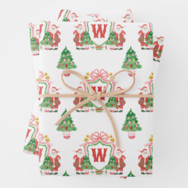 Waterverf Santa Monogram Crest Christmas Inpakpapier Vel
