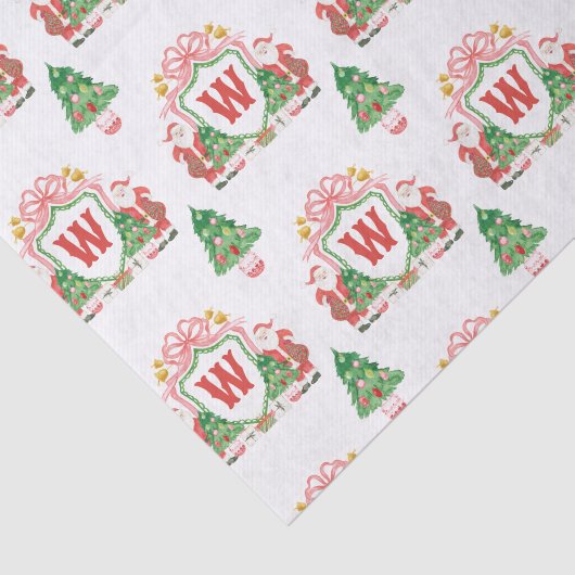 Waterverf Santa Monogram Crest Christmas Tissuepapier (Detail)