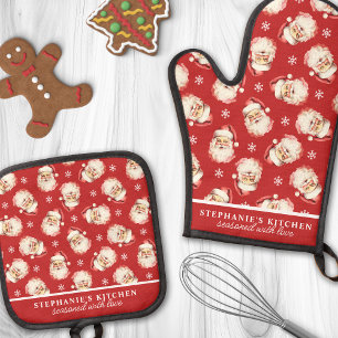 Waterverf Santa Red Christmas Custom Ovenwant & Pannenlap Set