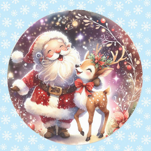 Waterverf Santa Reindeer Kerst Schattige Ronde Sticker