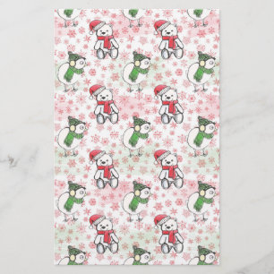Waterverf santa teddy beer en birdie Kerstmis Briefpapier