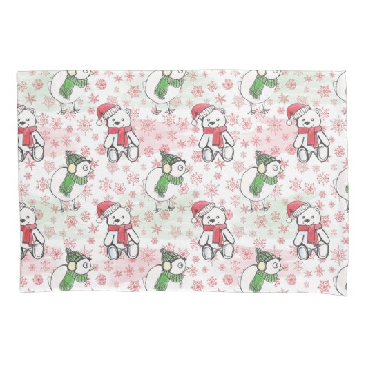 Waterverf santa teddy beer en birdie Kerstmis Kussensloop (Voorkant)