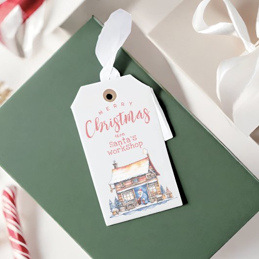 Waterverf Santa's Workshop Familie Gift Label Cadeaulabel