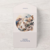 Waterverf-Santorini-bestemming komt helemaal binne All In One Uitnodiging (Buitenkant)