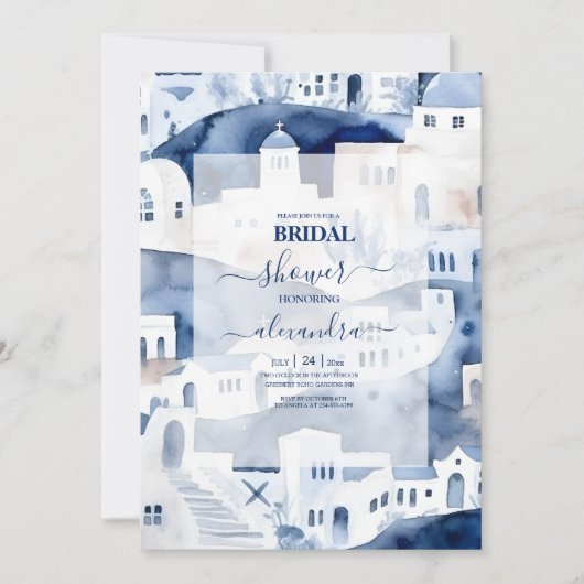 Waterverf Santorini Destination Bridal Uitnodiging (Voorkant)