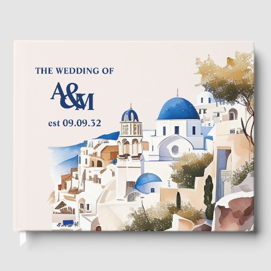 Waterverf Santorini Destination Wedding Gastenboek (Voorkant)